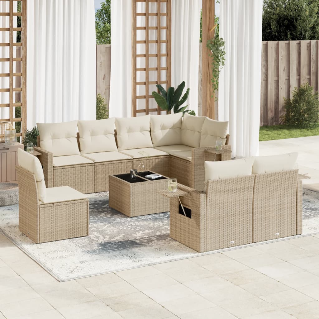 9-tlg. Garten-Sofagarnitur mit Kissen Beige Poly Rattan 9-tlg. Garten-Sofagarnitur mit Kissen Beige Poly Rattan