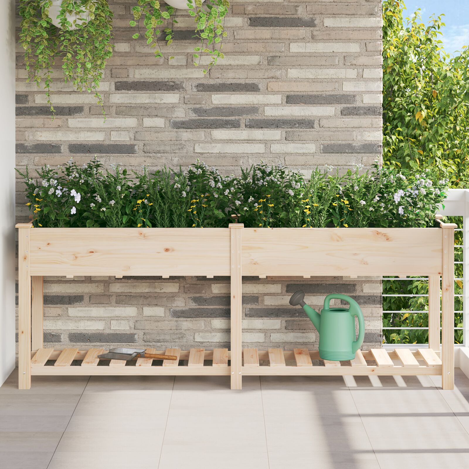Gartenpflanzer mit Regal 203x53x76 cm aus massivem Fichtenholz Gartenpflanzer mit Regal 203x53x76 cm aus massivem Fichtenholz