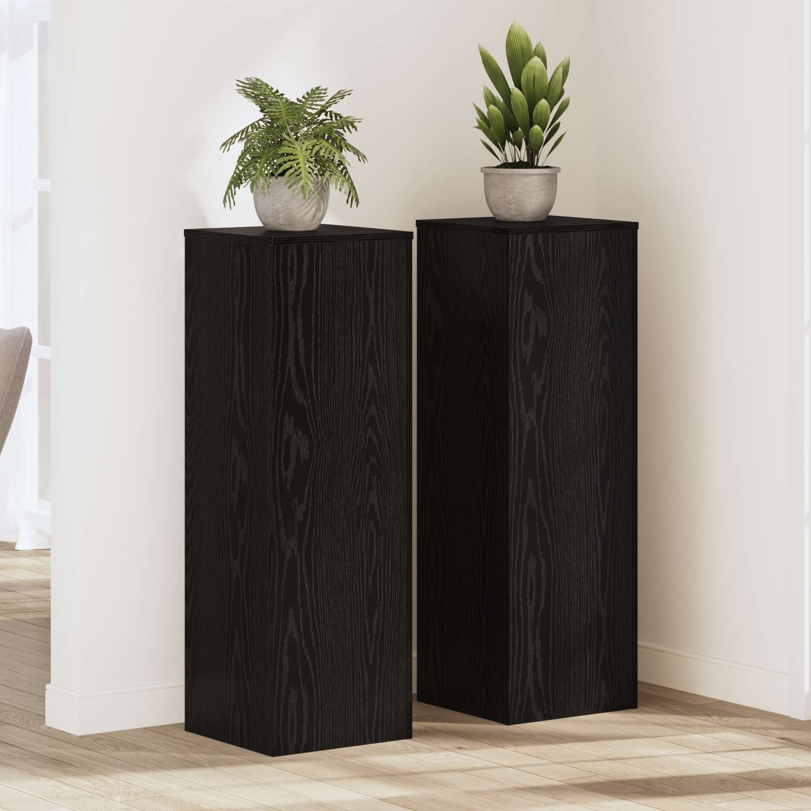 Pflanzenständer 2 Stk Schwarze Eiche 33x33x100 cm Holzwerkstoff Pflanzenständer 2 Stk Schwarze Eiche 33x33x100 cm Holzwerkstoff