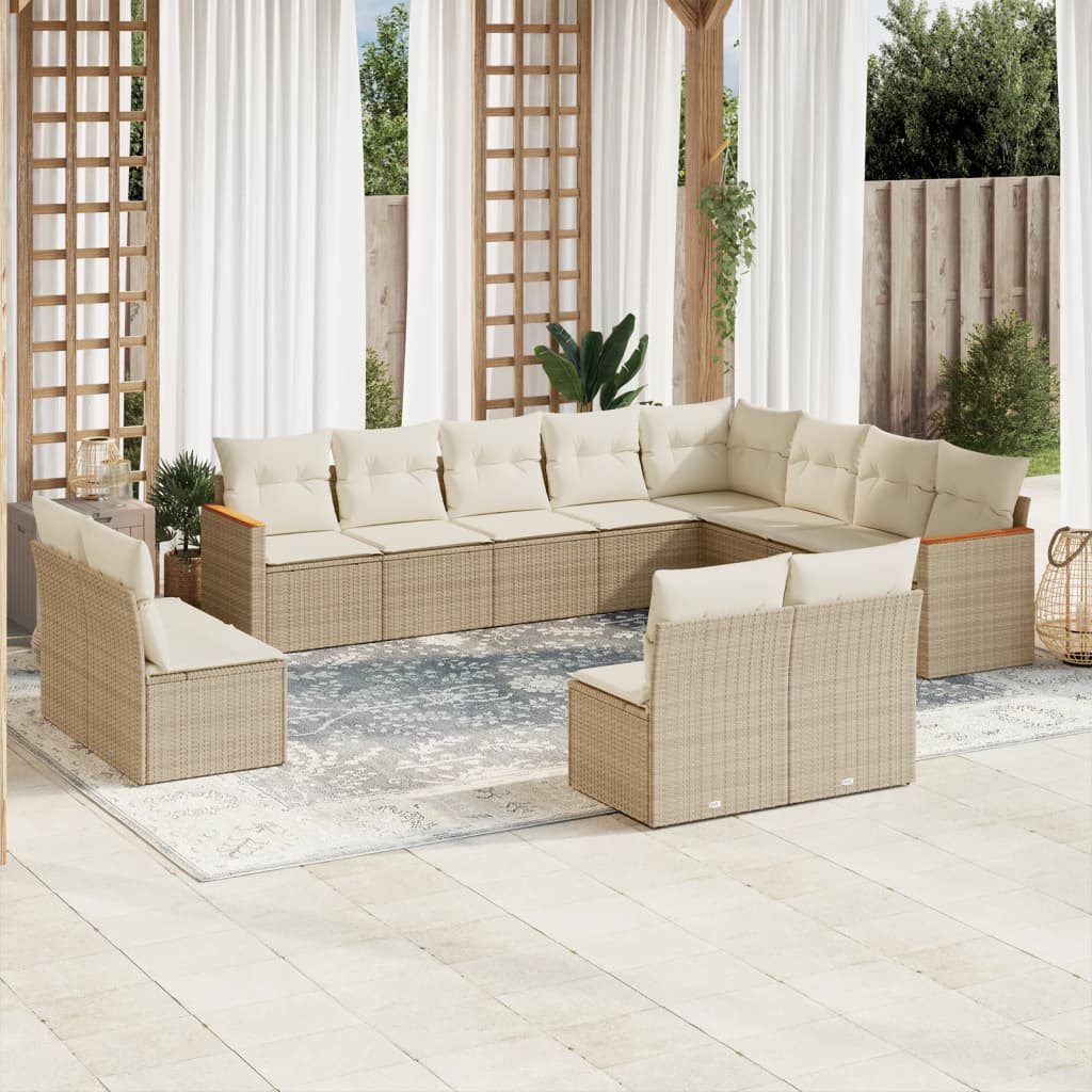 12-tlg. Garten-Sofagarnitur mit Kissen Beige Poly Rattan 12-tlg. Garten-Sofagarnitur mit Kissen Beige Poly Rattan