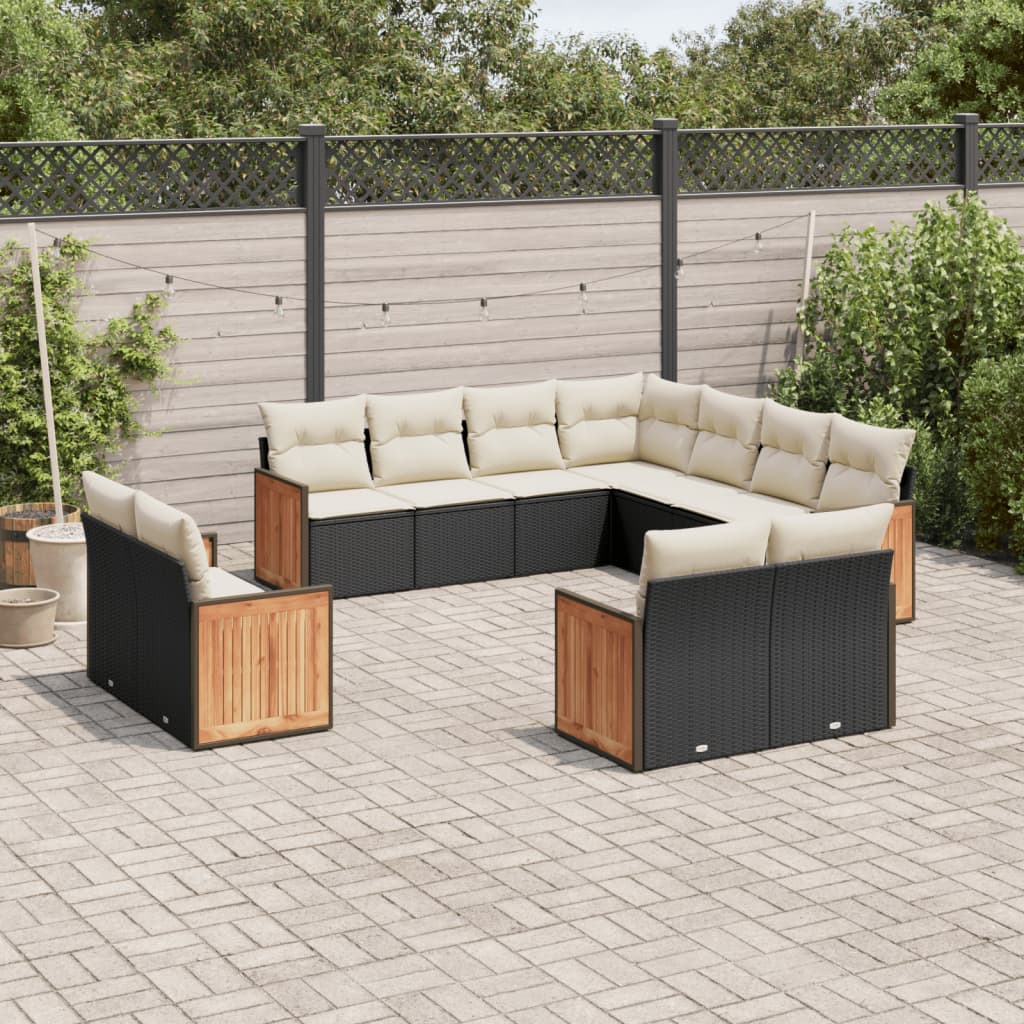 11-tlg. Garten-Sofagarnitur mit Kissen Schwarz Poly Rattan 11-tlg. Garten-Sofagarnitur mit Kissen Schwarz Poly Rattan