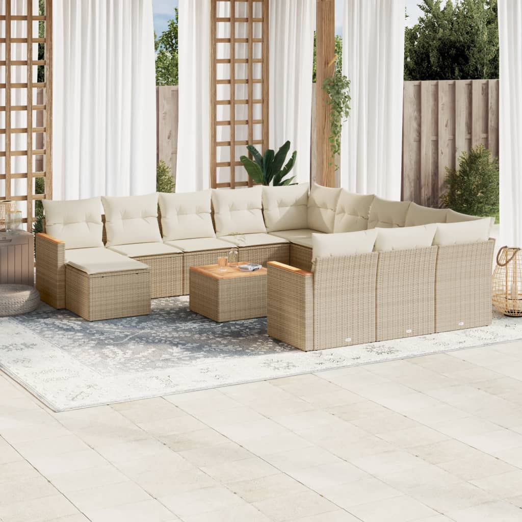 13-tlg. Garten-Sofagarnitur mit Kissen Beige Poly Rattan 13-tlg. Garten-Sofagarnitur mit Kissen Beige Poly Rattan