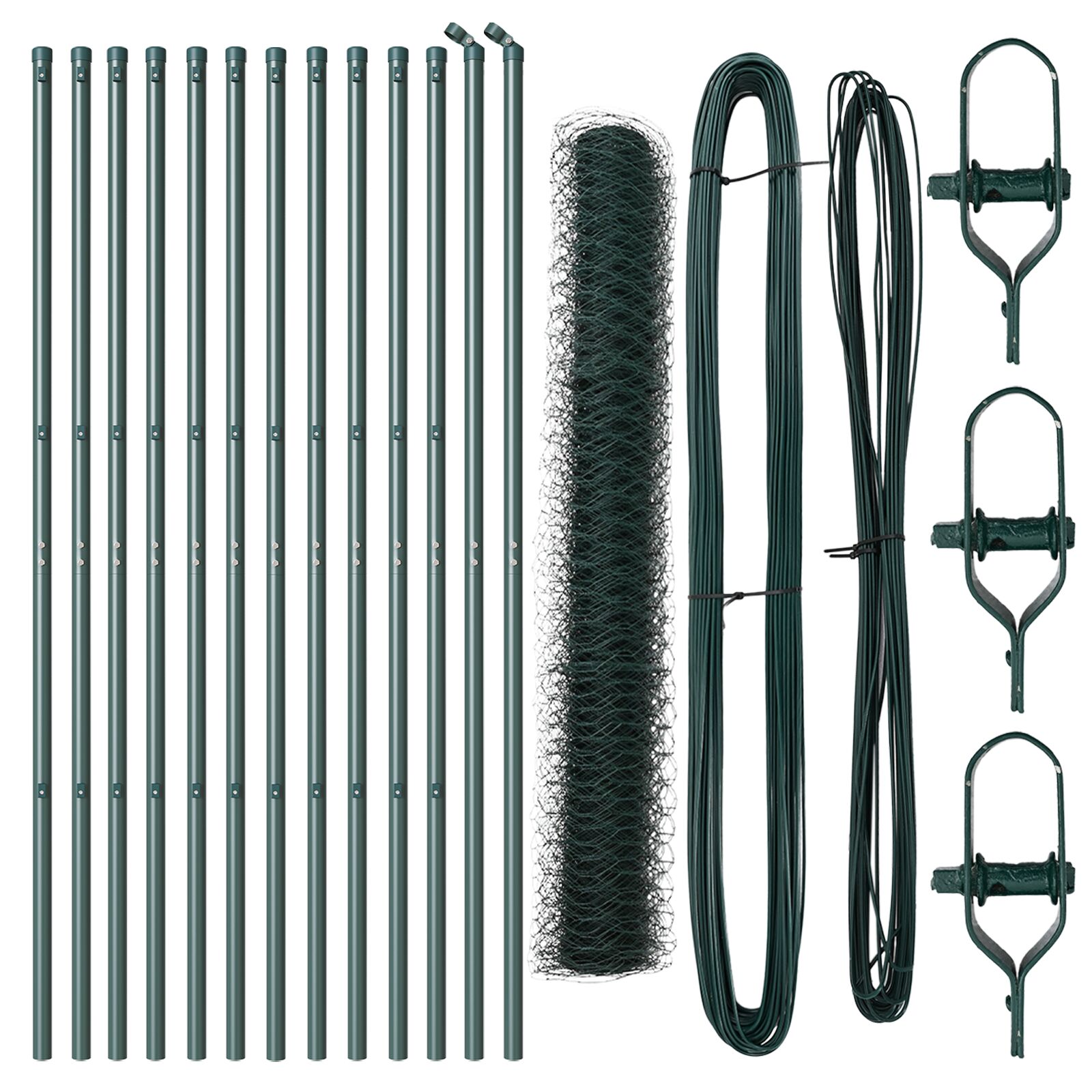 Sechseckzaun Grün 1.4x25 m Stahl, Zaunpfosten 13 Stück Grün Ø32 mm 190 cm Galvanisierter Stahl