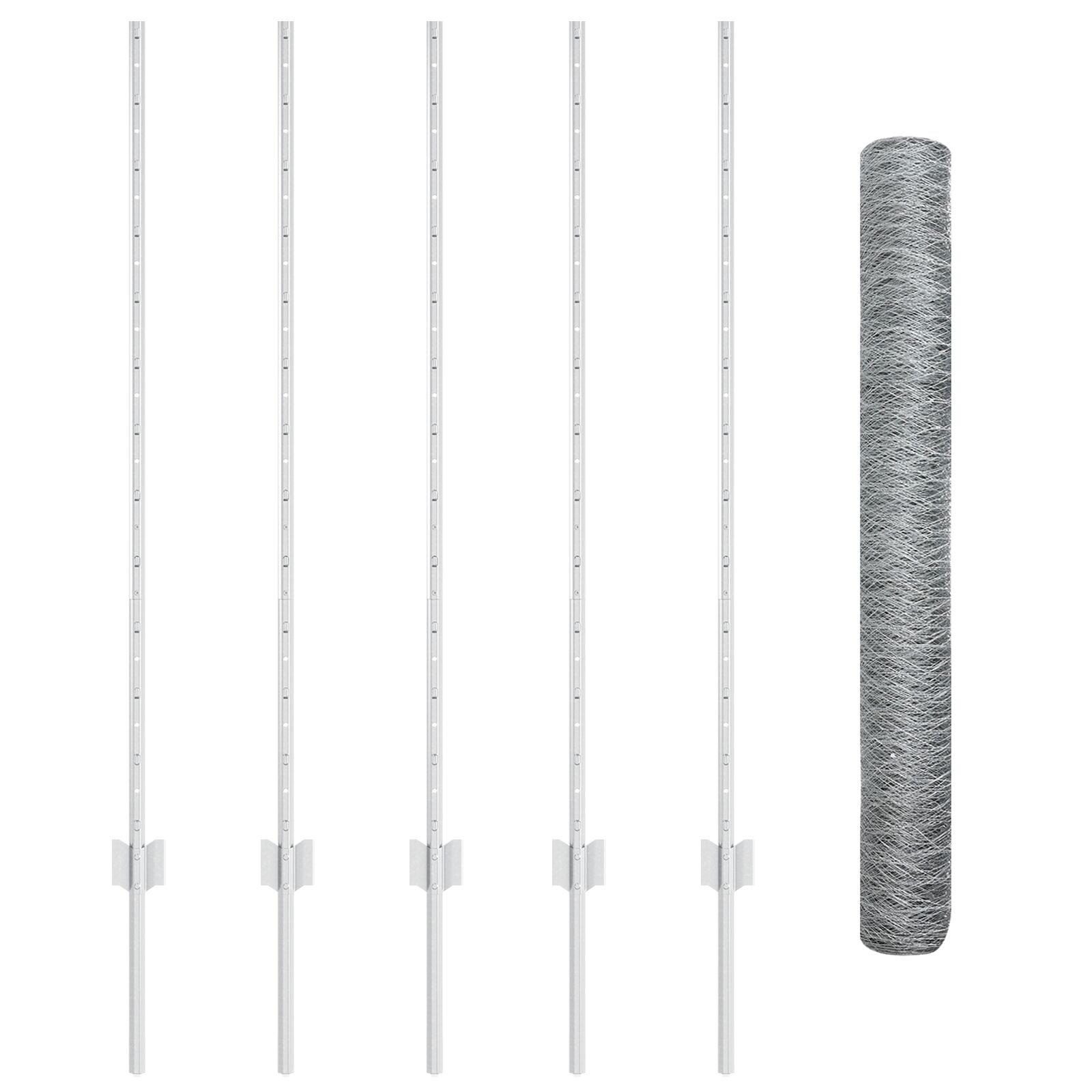 Zaunpfosten 10 Stück U-Kanal 120 cm verzinkter Stahl, Sechseckzaun 1,2 x 10 m verzinkter Stahl