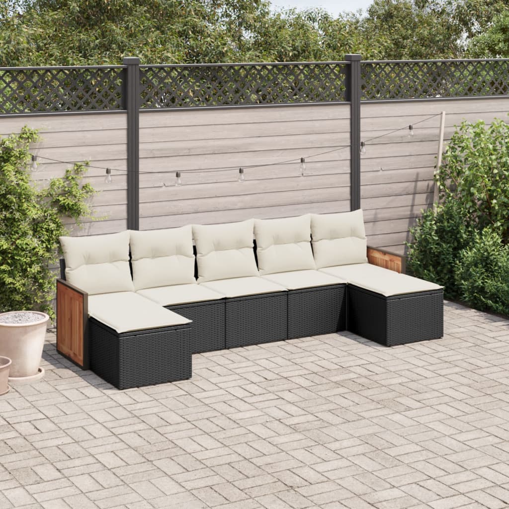 7-tlg. Garten-Sofagarnitur mit Kissen Schwarz Poly Rattan 7-tlg. Garten-Sofagarnitur mit Kissen Schwarz Poly Rattan