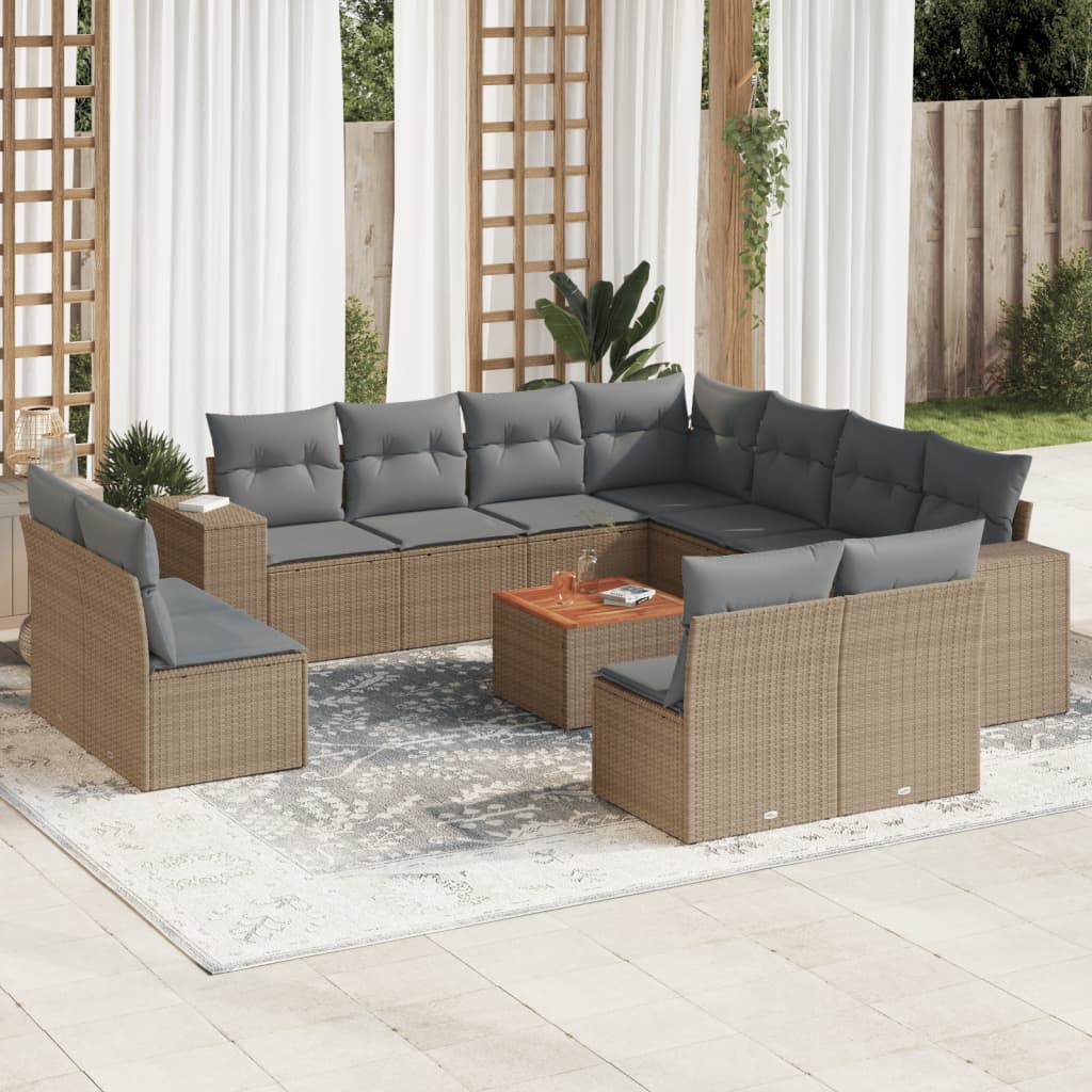12-tlg. Garten-Sofagarnitur mit Kissen Beige Poly Rattan 12-tlg. Garten-Sofagarnitur mit Kissen Beige Poly Rattan