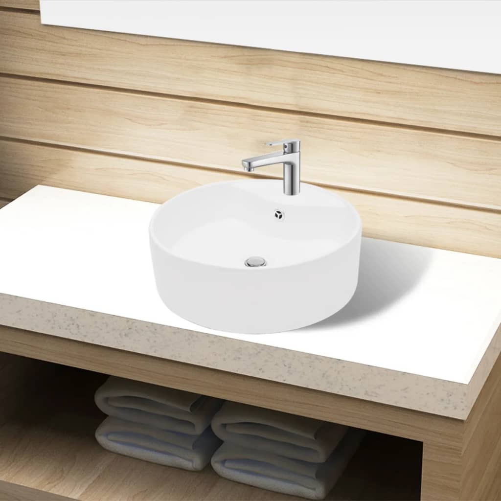 Keramik Waschbecken Hahnloch/Überlaufloch weiß rund Keramik Waschbecken Hahnloch/Überlaufloch weiß rund
