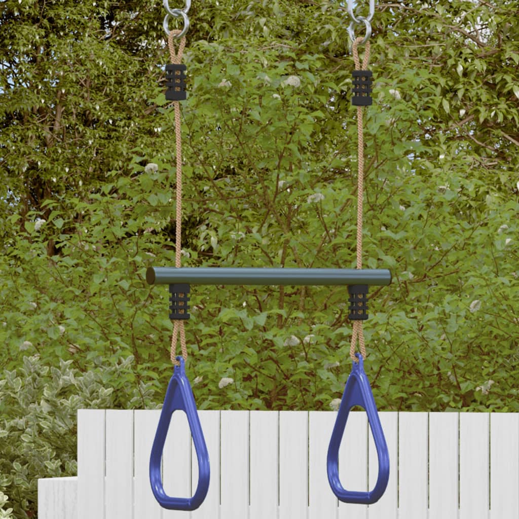 Trapezstange mit Turnringen für Kinder Blau Dunkelgrün Stahl Trapezstange mit Turnringen für Kinder Blau Dunkelgrün Stahl