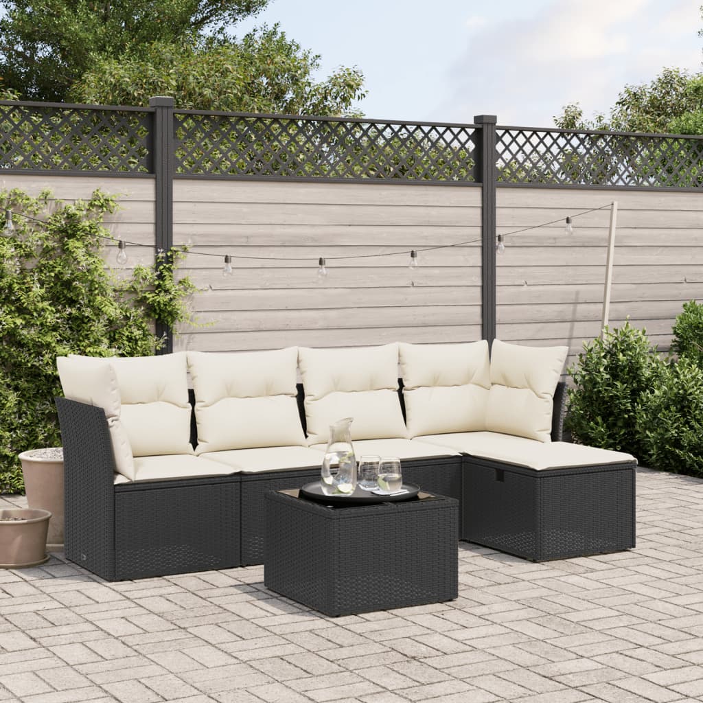 6-tlg. Garten-Sofagarnitur mit Kissen Schwarz Poly Rattan 6-tlg. Garten-Sofagarnitur mit Kissen Schwarz Poly Rattan