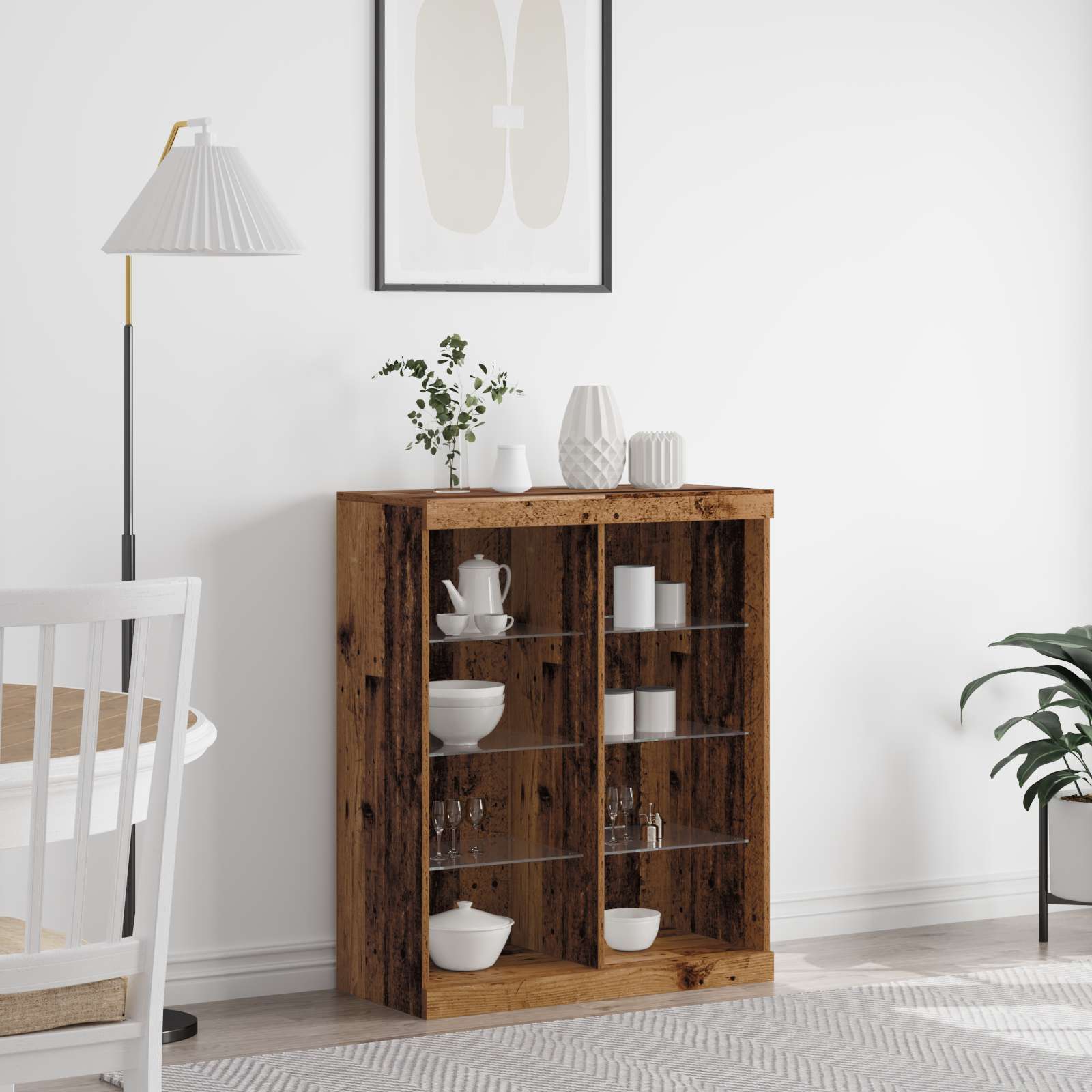 Sideboard mit LED-Lichtern Altholz 41x37x100 cm