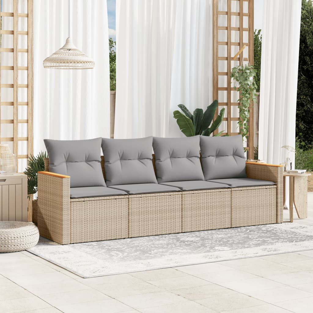4-tlg. Garten-Sofagarnitur mit Kissen Beige Poly Rattan 4-tlg. Garten-Sofagarnitur mit Kissen Beige Poly Rattan