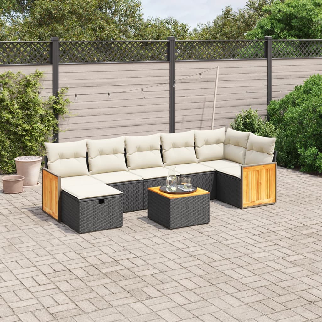 8-tlg. Garten-Sofagarnitur mit Kissen Schwarz Poly Rattan 8-tlg. Garten-Sofagarnitur mit Kissen Schwarz Poly Rattan