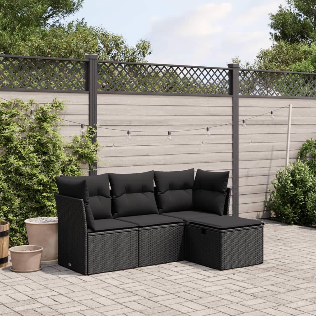 4-tlg. Garten-Sofagarnitur mit Kissen Schwarz Poly Rattan 4-tlg. Garten-Sofagarnitur mit Kissen Schwarz Poly Rattan