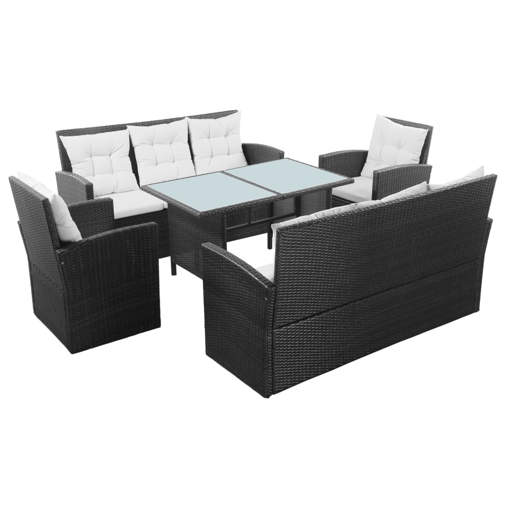 5-tlg. Garten-Lounge-Set mit Auflagen Poly Rattan Schwarz 5-tlg. Garten-Lounge-Set mit Auflagen Poly Rattan Schwarz