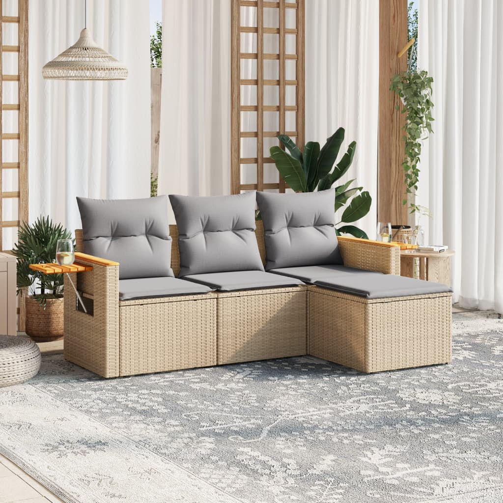 4-tlg. Garten-Sofagarnitur mit Kissen Beige Poly Rattan 4-tlg. Garten-Sofagarnitur mit Kissen Beige Poly Rattan
