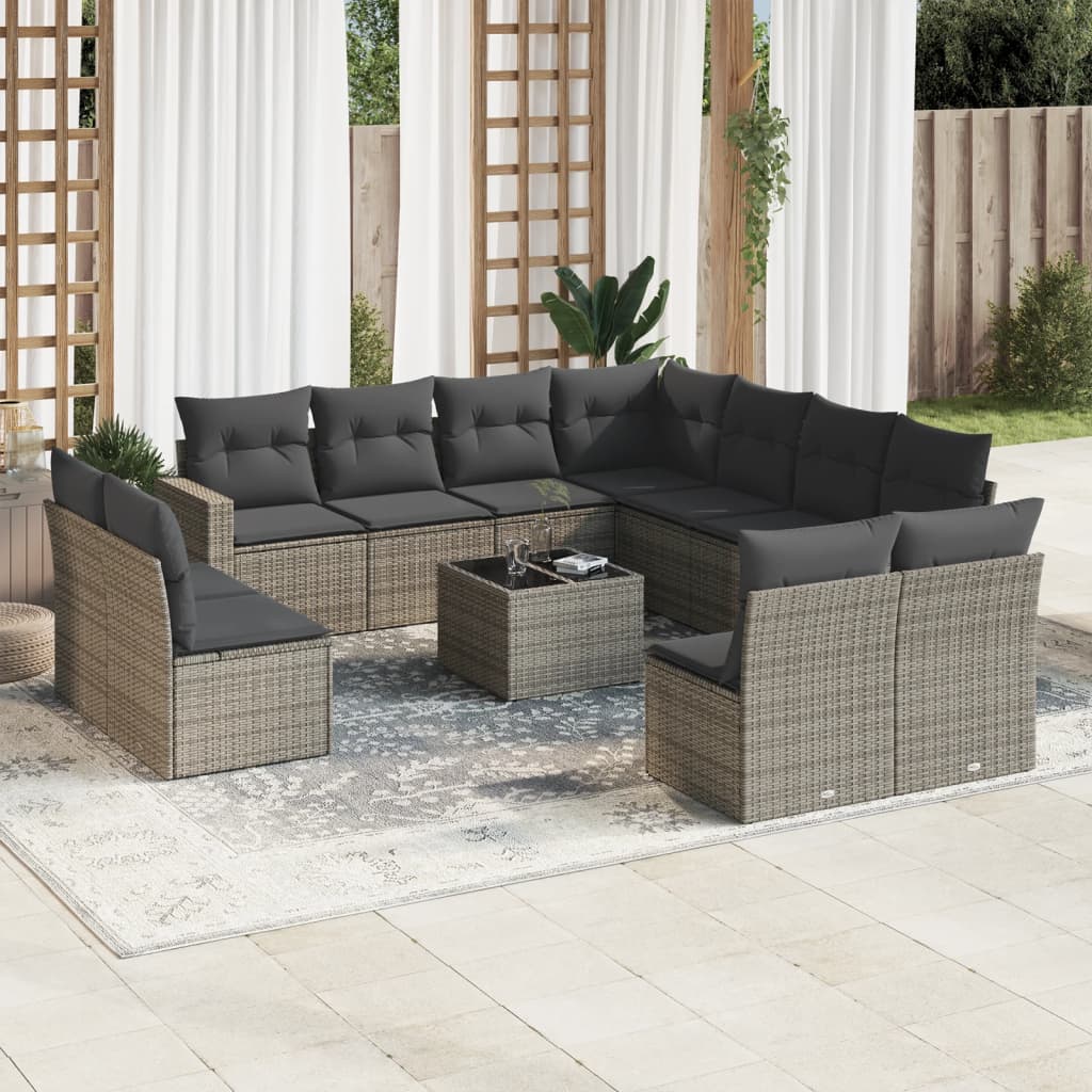 12-tlg. Garten-Sofagarnitur mit Kissen Grau Poly Rattan 12-tlg. Garten-Sofagarnitur mit Kissen Grau Poly Rattan