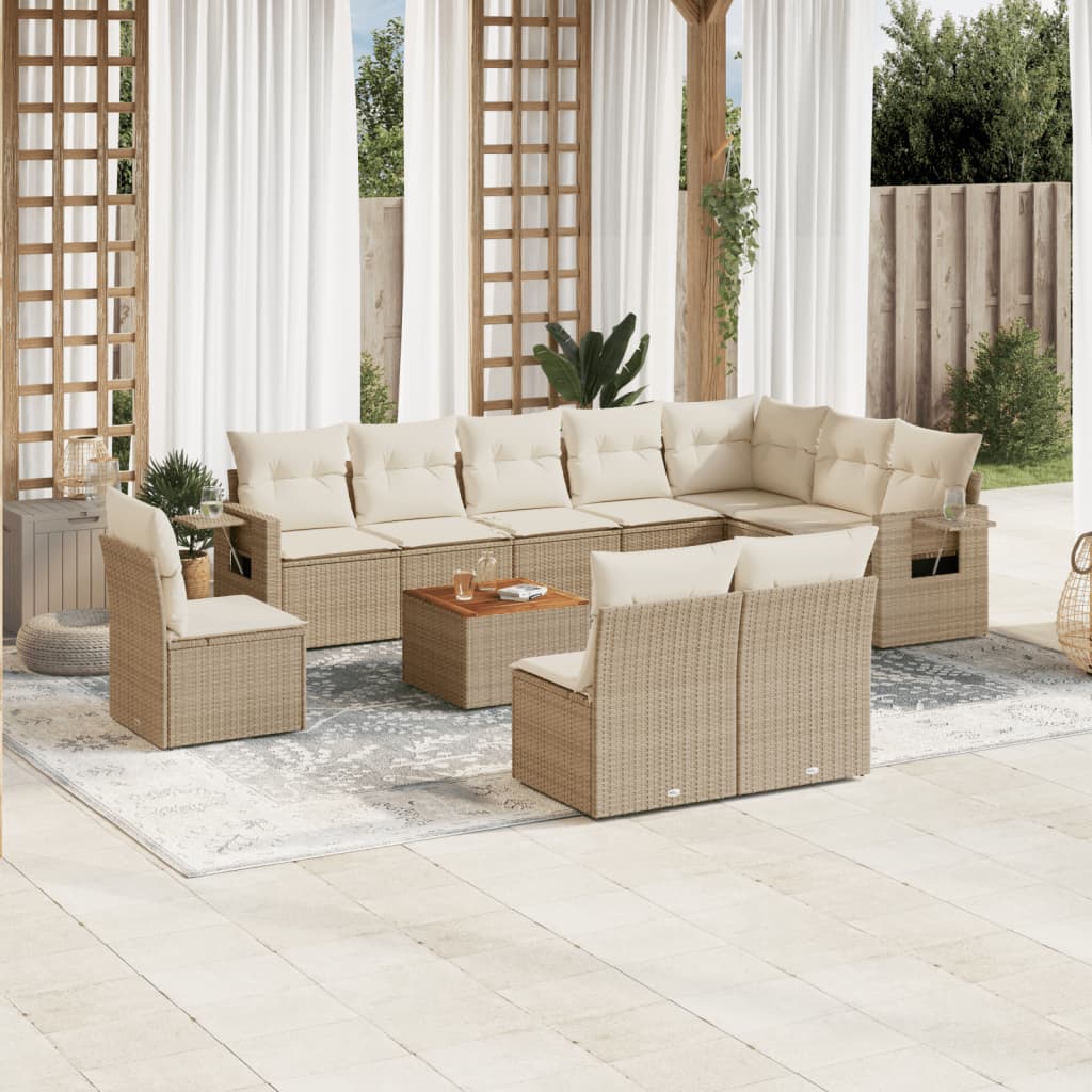 11-tlg. Garten-Sofagarnitur mit Kissen Beige Poly Rattan 11-tlg. Garten-Sofagarnitur mit Kissen Beige Poly Rattan