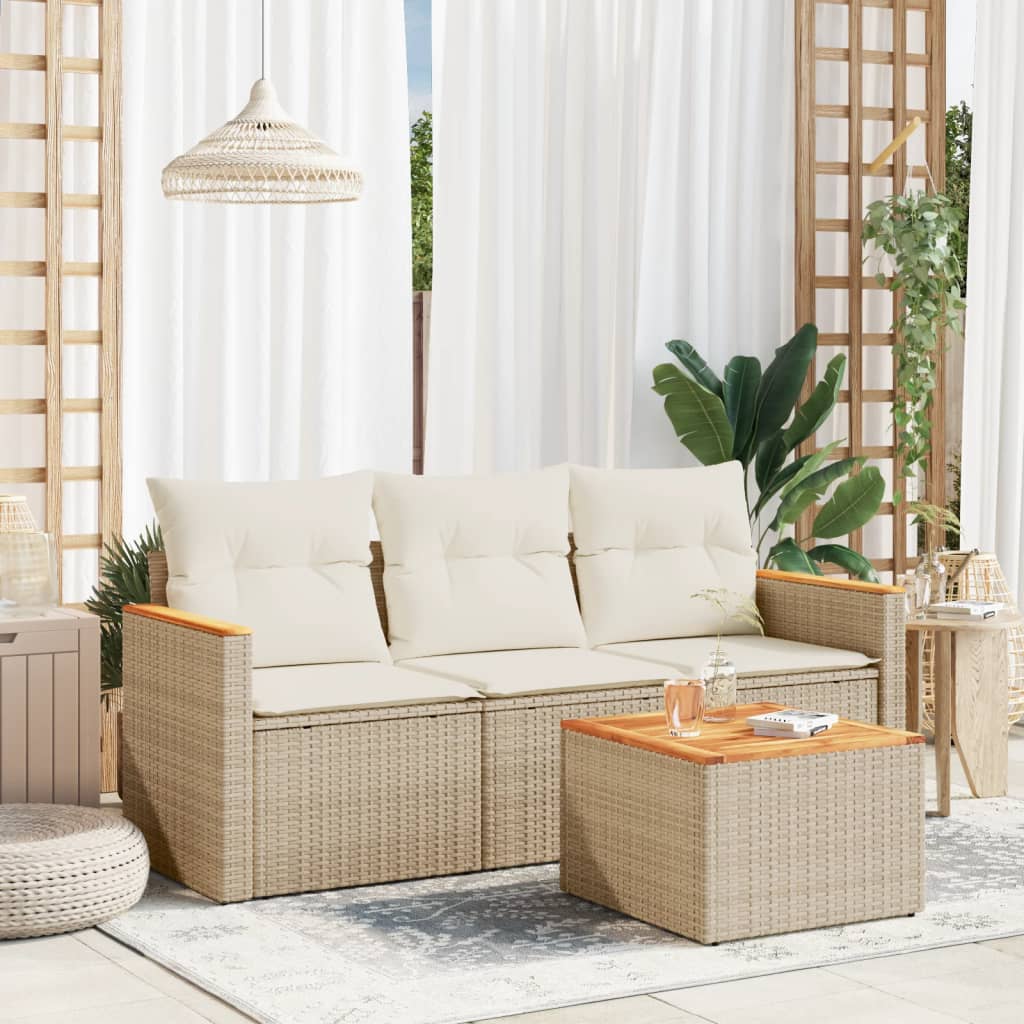 4-tlg. Garten-Sofagarnitur mit Kissen Beige Poly Rattan 4-tlg. Garten-Sofagarnitur mit Kissen Beige Poly Rattan
