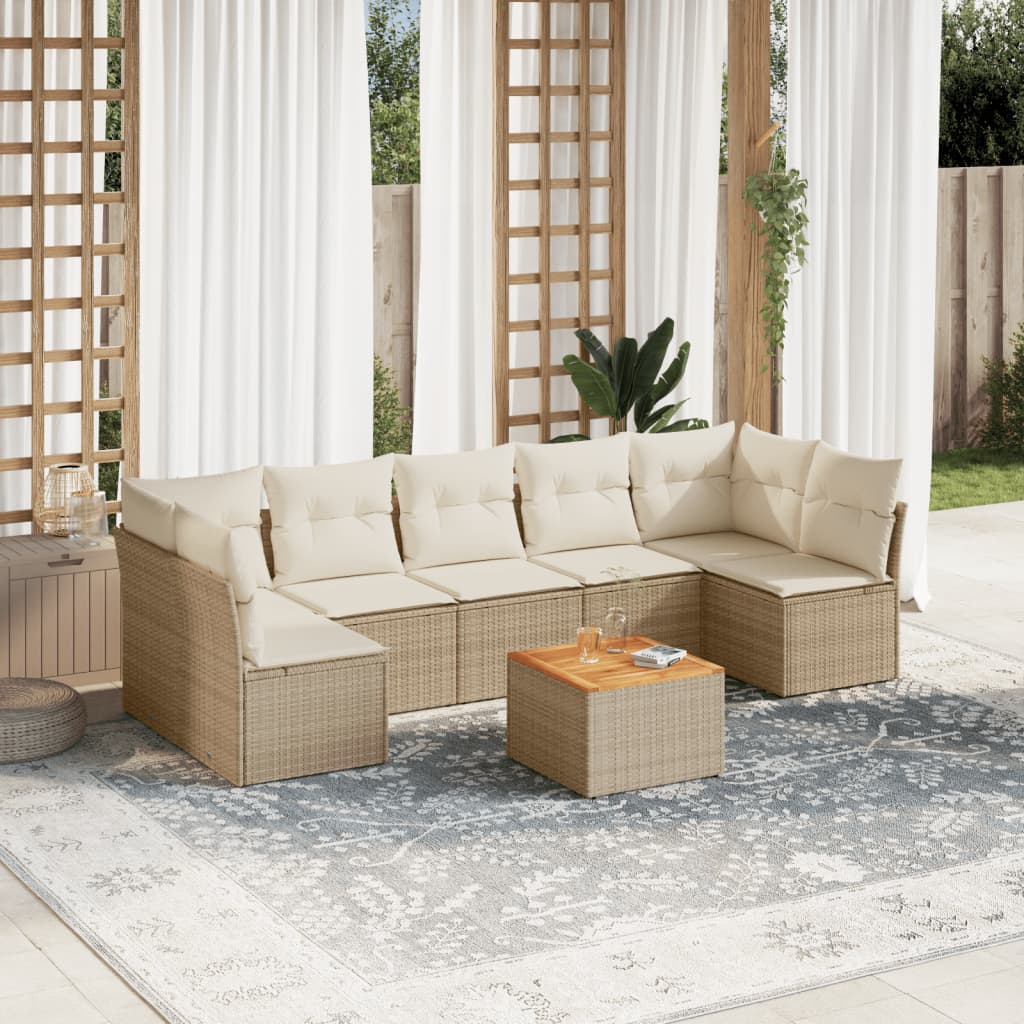 8-tlg. Garten-Sofagarnitur mit Kissen Beige Poly Rattan 8-tlg. Garten-Sofagarnitur mit Kissen Beige Poly Rattan