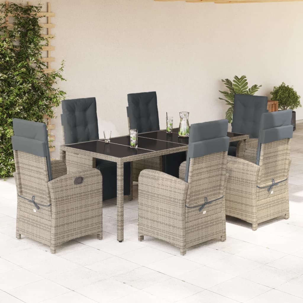 7-tlg. Garten-Essgruppe mit Kissen Grau Poly Rattan 7-tlg. Garten-Essgruppe mit Kissen Grau Poly Rattan