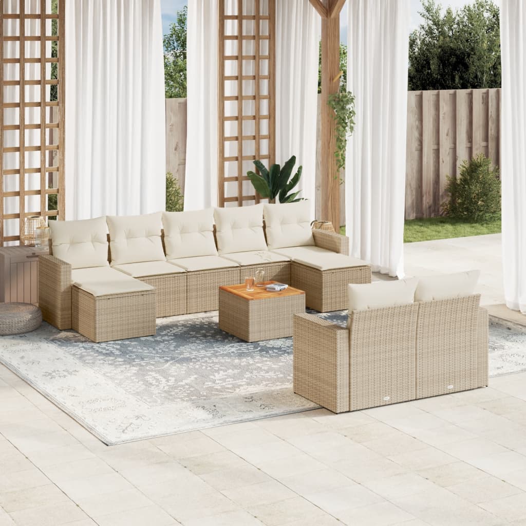 10-tlg. Garten-Sofagarnitur mit Kissen Beige Poly Rattan 10-tlg. Garten-Sofagarnitur mit Kissen Beige Poly Rattan