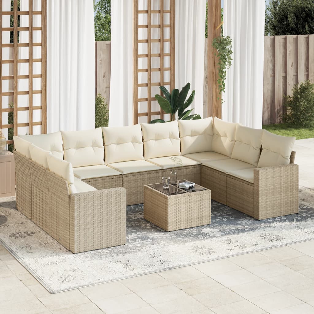 10-tlg. Garten-Sofagarnitur mit Kissen Beige Poly Rattan 10-tlg. Garten-Sofagarnitur mit Kissen Beige Poly Rattan
