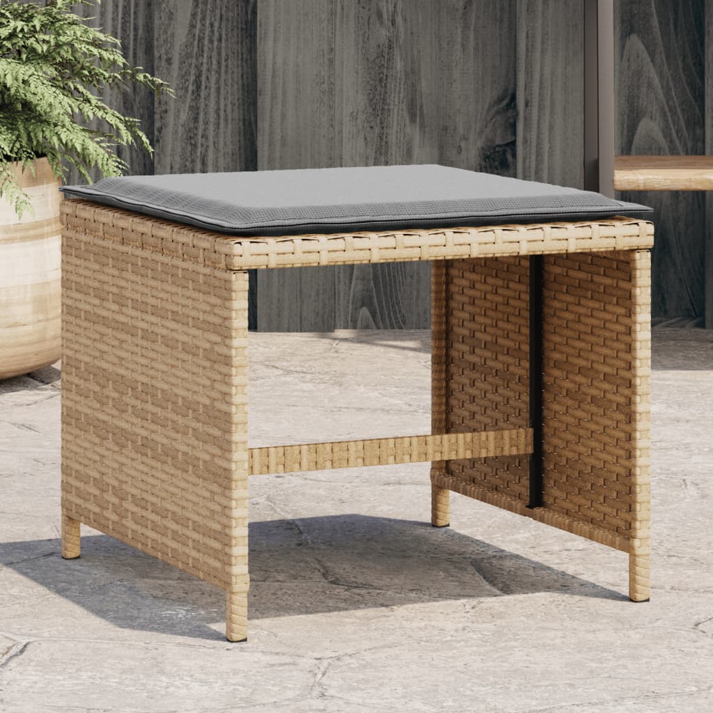 Gartenhocker mit Kissen 4 Stk. Beigemischung Poly Rattan Gartenhocker mit Kissen 4 Stk. Beigemischung Poly Rattan