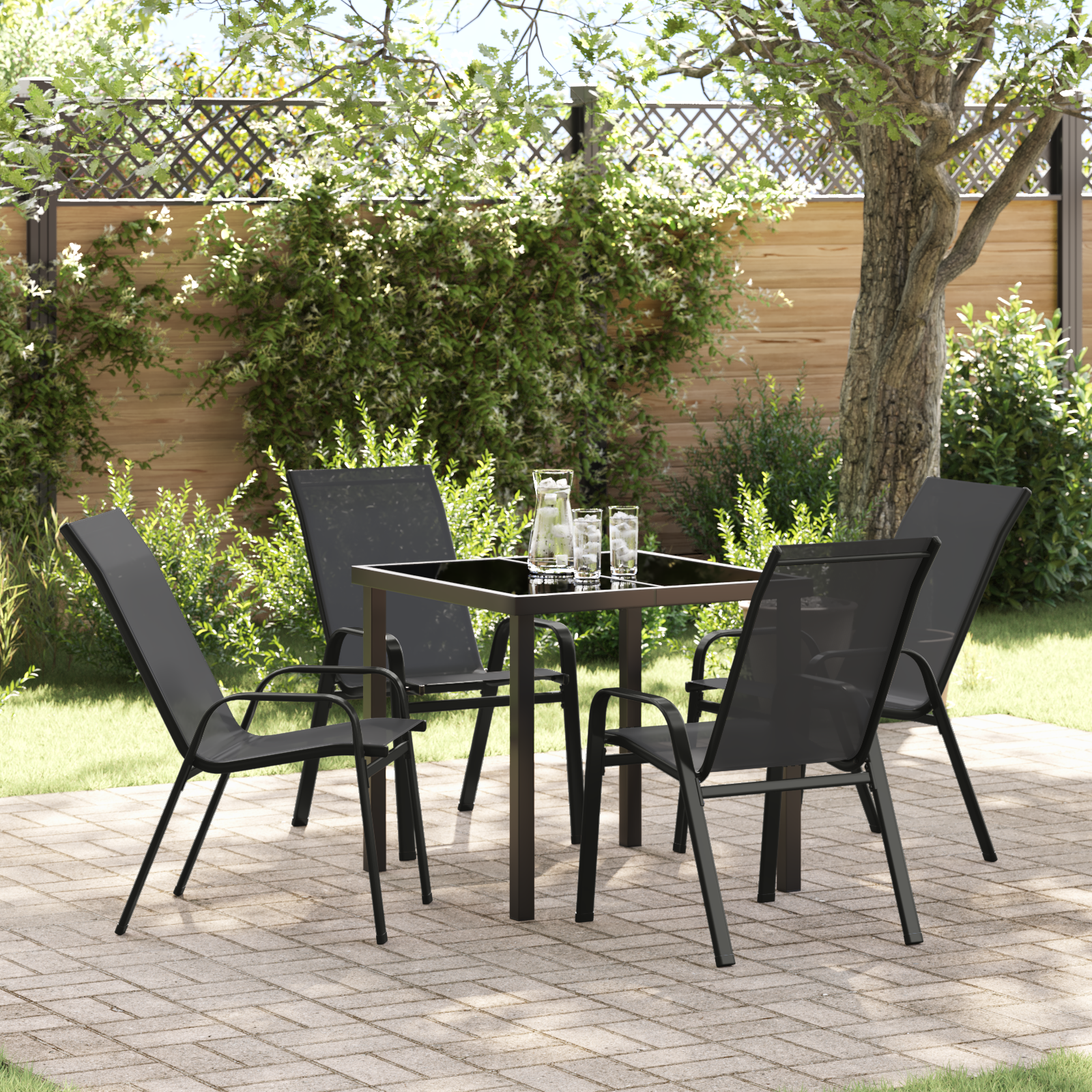 5-teiliges Garten Esstisch Set Schwarz Textilene und Stahl 5-teiliges Garten Esstisch Set Schwarz Textilene und Stahl