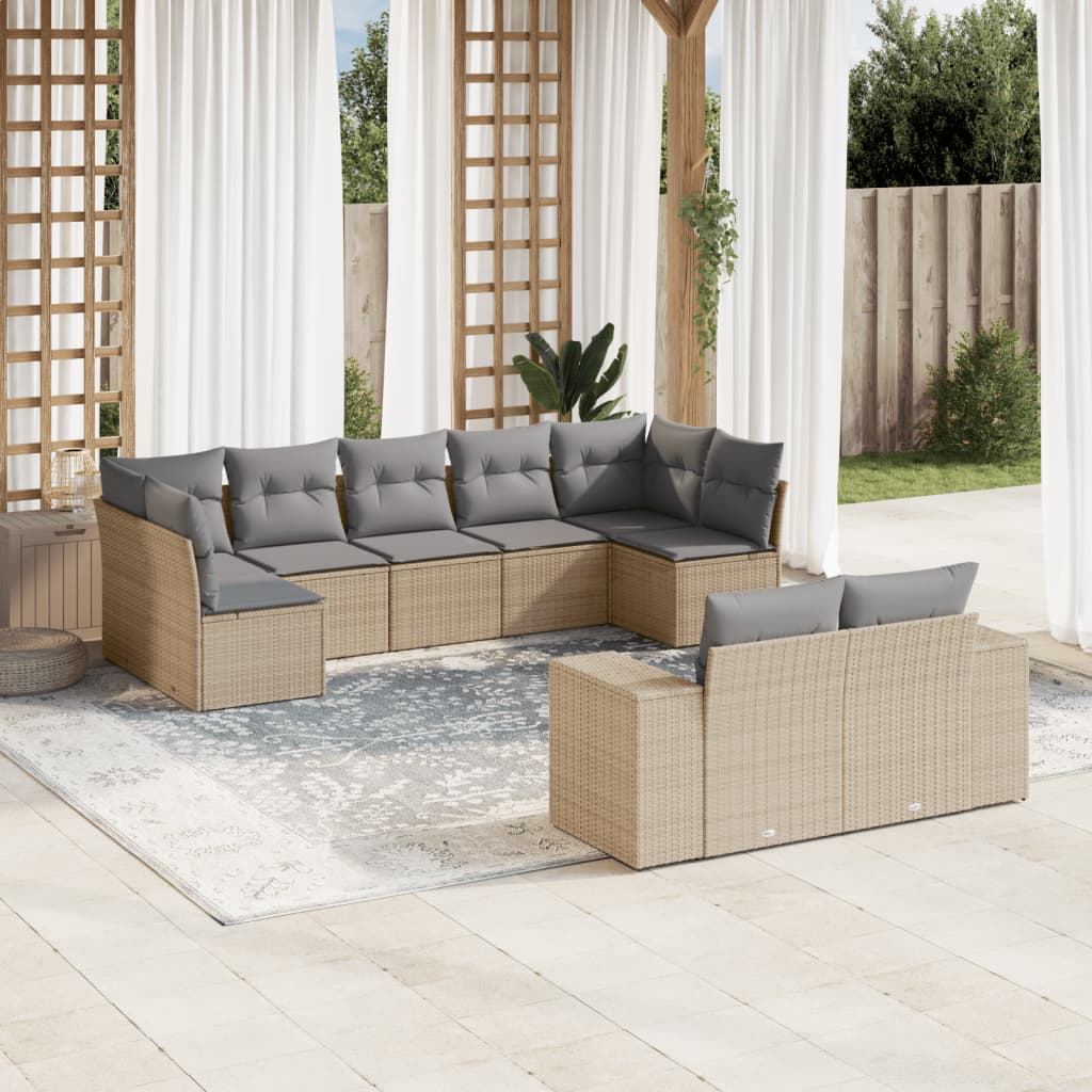 9-tlg. Garten-Sofagarnitur mit Kissen Beige Poly Rattan 9-tlg. Garten-Sofagarnitur mit Kissen Beige Poly Rattan