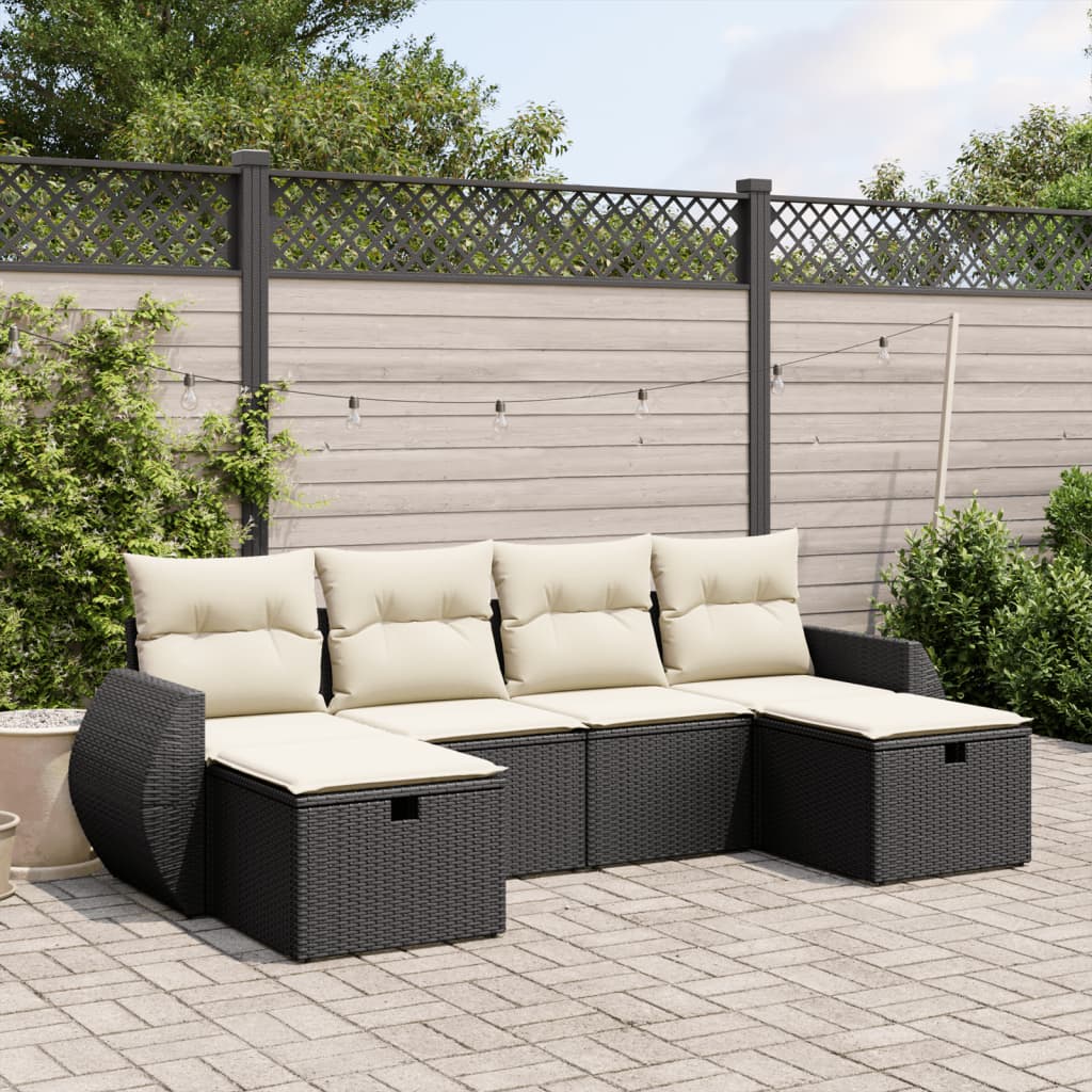 6-tlg. Garten-Sofagarnitur mit Kissen Schwarz Poly Rattan 6-tlg. Garten-Sofagarnitur mit Kissen Schwarz Poly Rattan