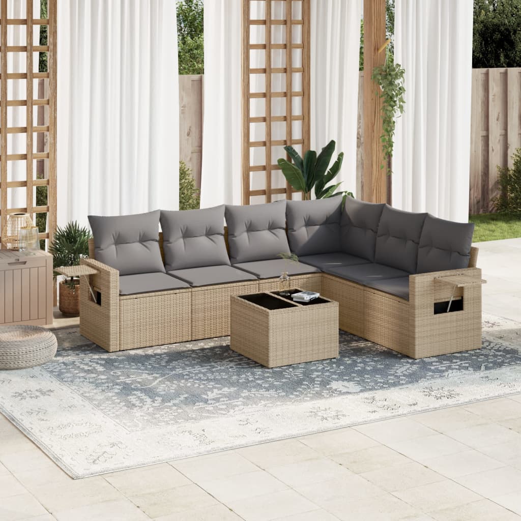 7-tlg. Garten-Sofagarnitur mit Kissen Beige Poly Rattan 7-tlg. Garten-Sofagarnitur mit Kissen Beige Poly Rattan