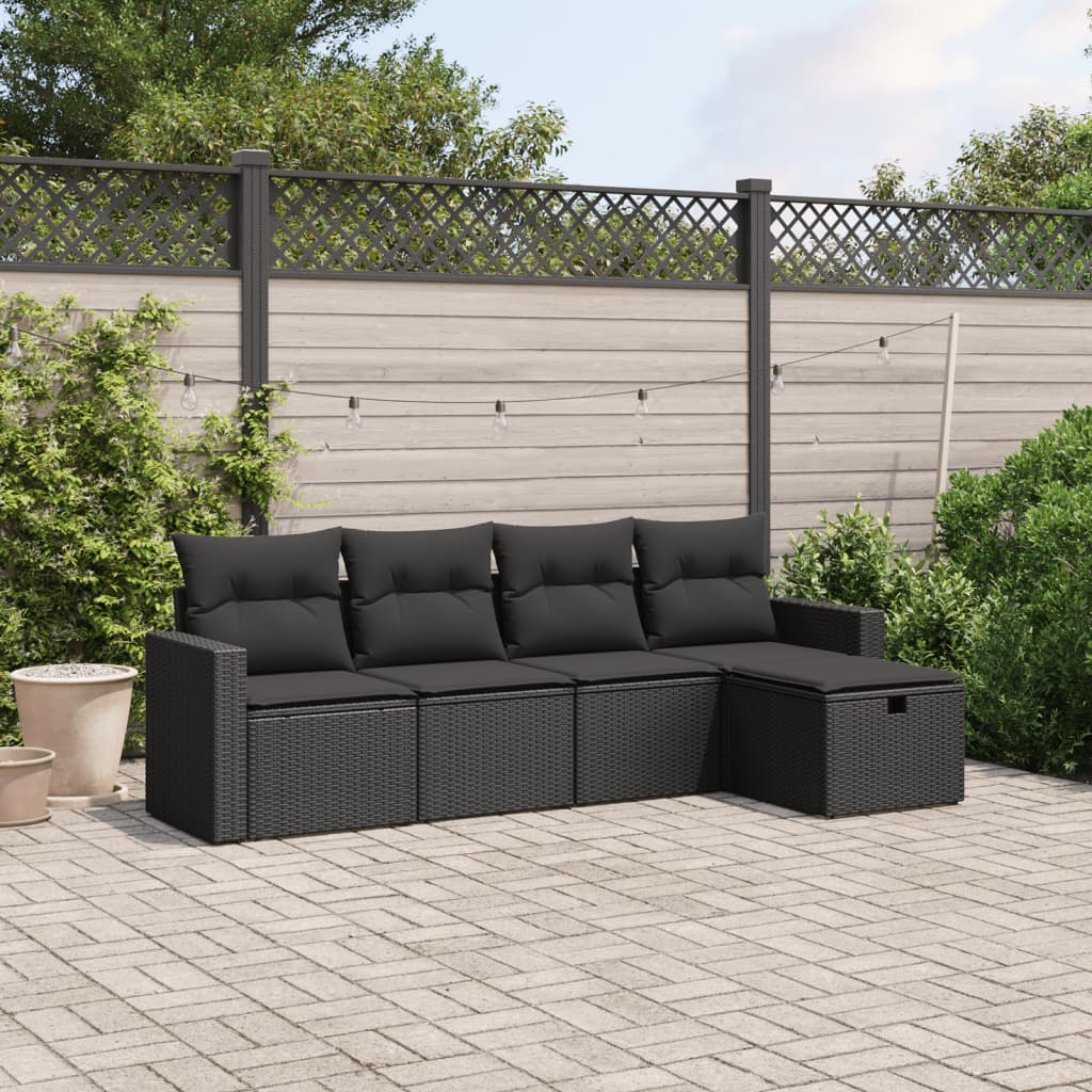 5-tlg. Garten-Sofagarnitur mit Kissen Schwarz Poly Rattan 5-tlg. Garten-Sofagarnitur mit Kissen Schwarz Poly Rattan
