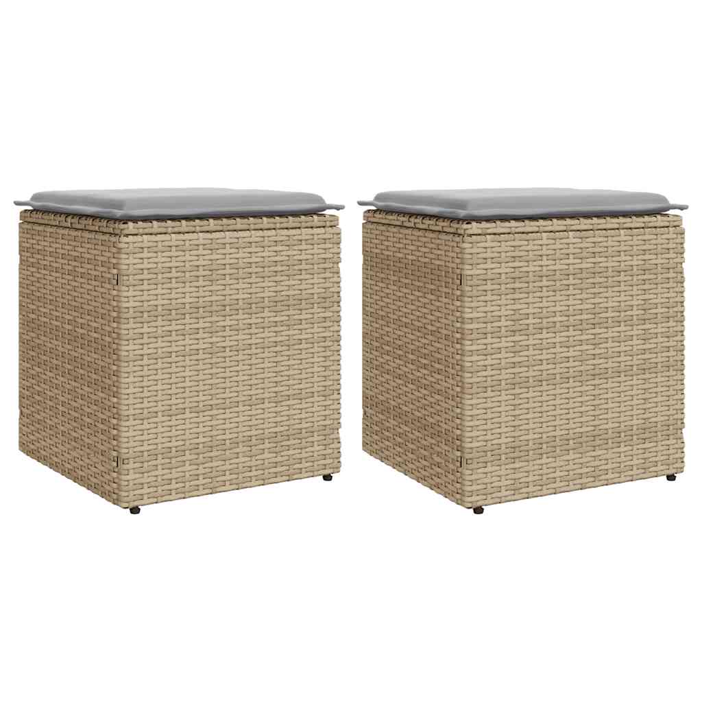 Gartenhocker mit Kissen 2 Stk. Beige 40x40x43 cm Poly Rattan Gartenhocker mit Kissen 2 Stk. Beige 40x40x43 cm Poly Rattan