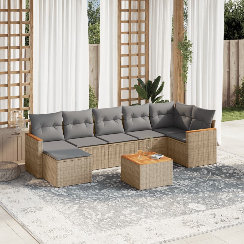 8-tlg. Garten-Sofagarnitur mit Kissen Beige Poly Rattan 8-tlg. Garten-Sofagarnitur mit Kissen Beige Poly Rattan