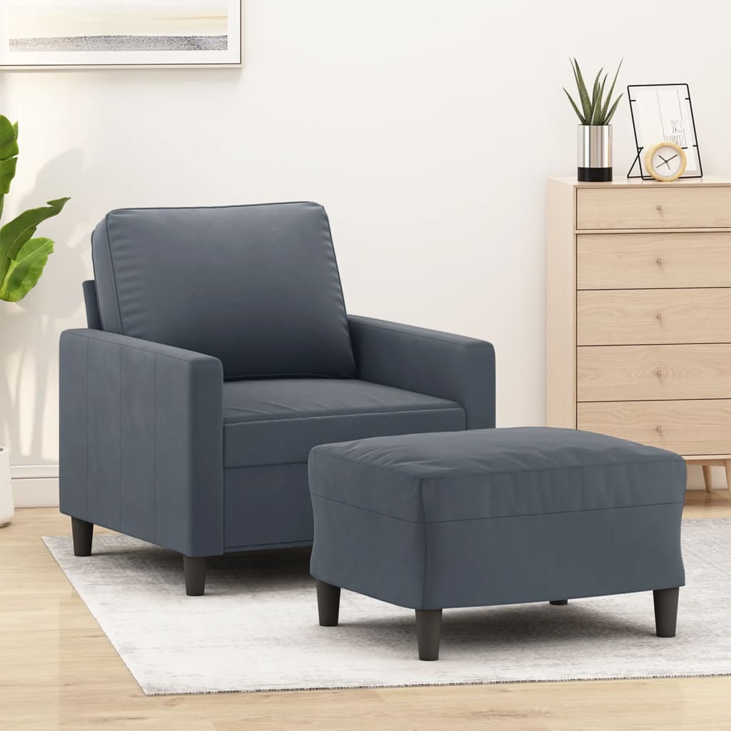Sessel mit Hocker Dunkelgrau 60 cm Samt Sessel mit Hocker Dunkelgrau 60 cm Samt