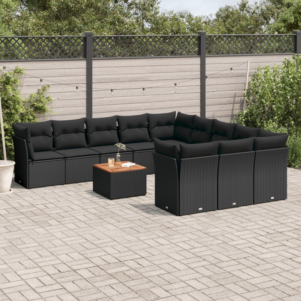 12-tlg. Garten-Sofagarnitur mit Kissen Schwarz Poly Rattan 12-tlg. Garten-Sofagarnitur mit Kissen Schwarz Poly Rattan
