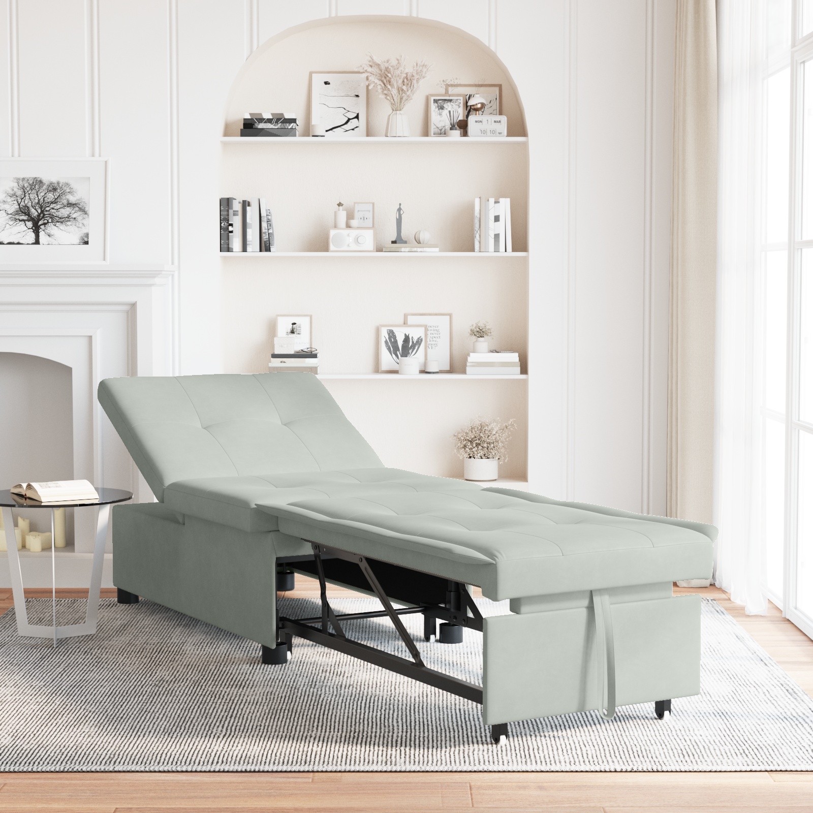 Sofa-Bett 3-in-1 Ausziehbares Design Hellgrau Samt Sofa-Bett 3-in-1 Ausziehbares Design Hellgrau Samt