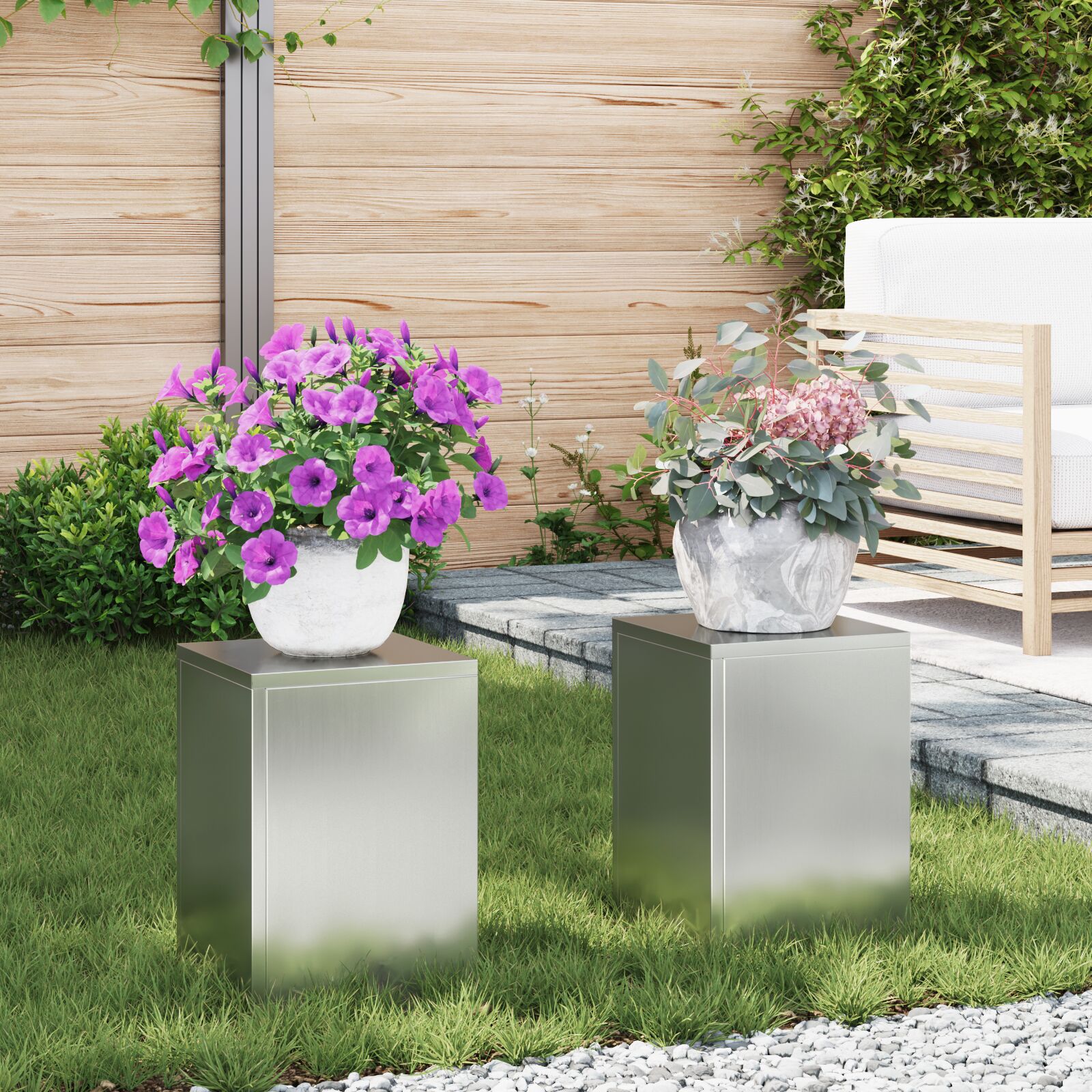 vidaXL Outdoor Pflanzenständer Säule 2 Stück 24x24x35 cm verzinkter Stahl vidaXL Outdoor Pflanzenständer Säule 2 Stück 24x24x35 cm verzinkter Stahl