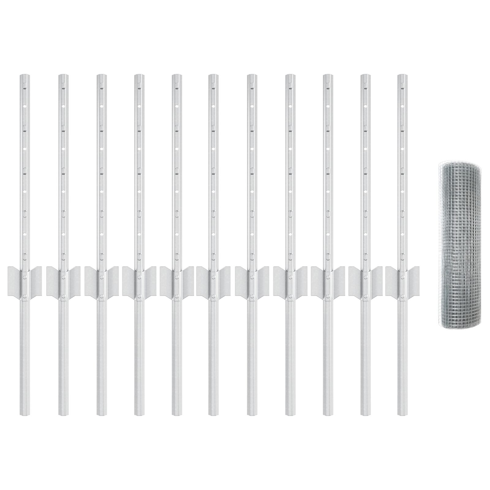 Geknoteter Drahtzaun mit 11 U-Pfosten Silber 0.4x25 m Stahl