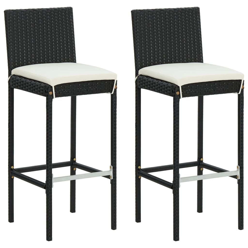 Garten-Barhocker mit Kissen 2 Stk. Schwarz Poly Rattan Garten-Barhocker mit Kissen 2 Stk. Schwarz Poly Rattan