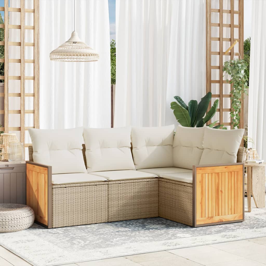 4-tlg. Garten-Sofagarnitur mit Kissen Beige Poly Rattan 4-tlg. Garten-Sofagarnitur mit Kissen Beige Poly Rattan