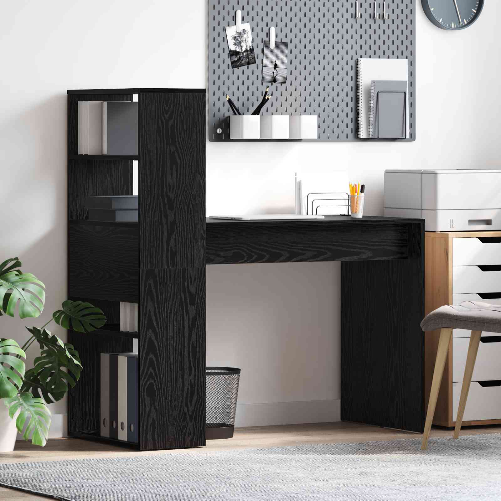 Schreibtisch mit Stauraum schwarzes Eichenholz 113x54x120 cm Holzwerkstoff Schreibtisch mit Stauraum schwarzes Eichenholz 113x54x120 cm Holzwerkstoff