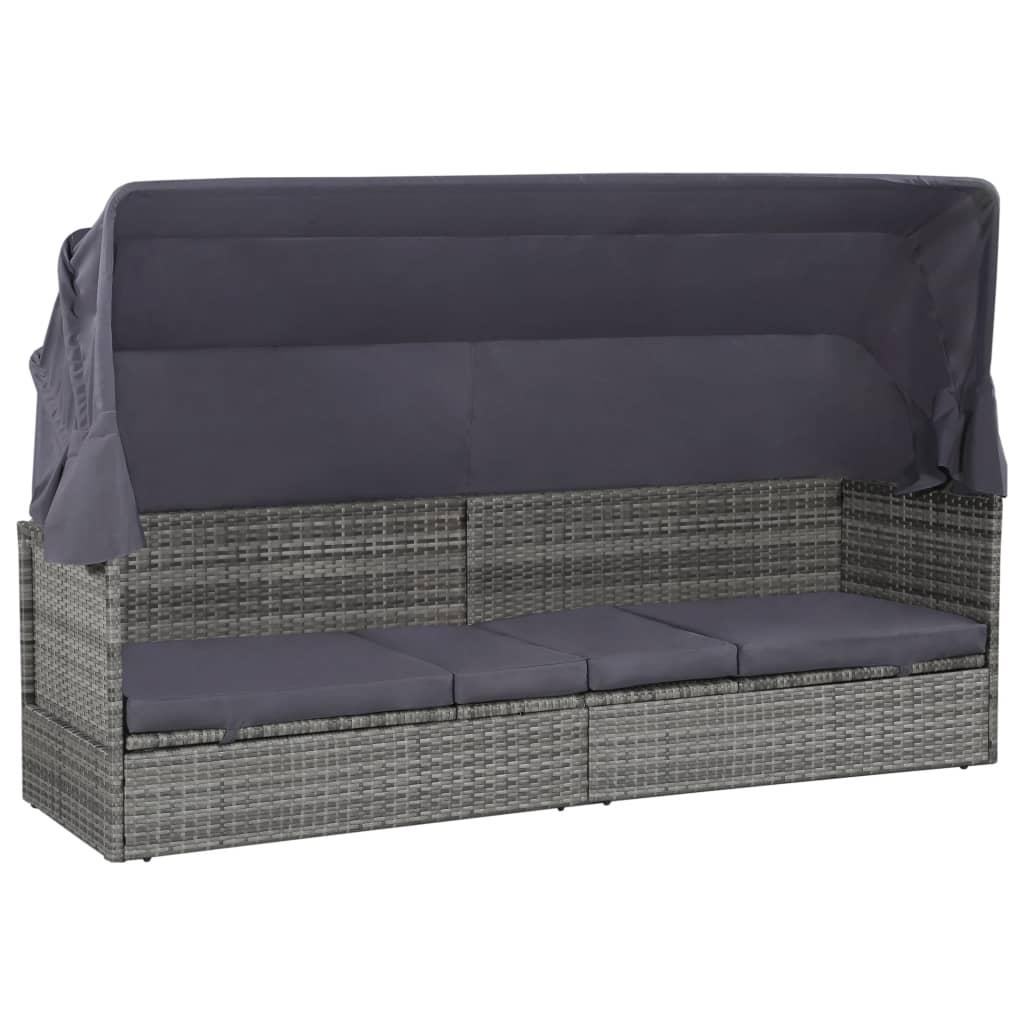 Gartenbett mit Baldachin Grau 205×62 cm Poly Rattan Gartenbett mit Baldachin Grau 205×62 cm Poly Rattan