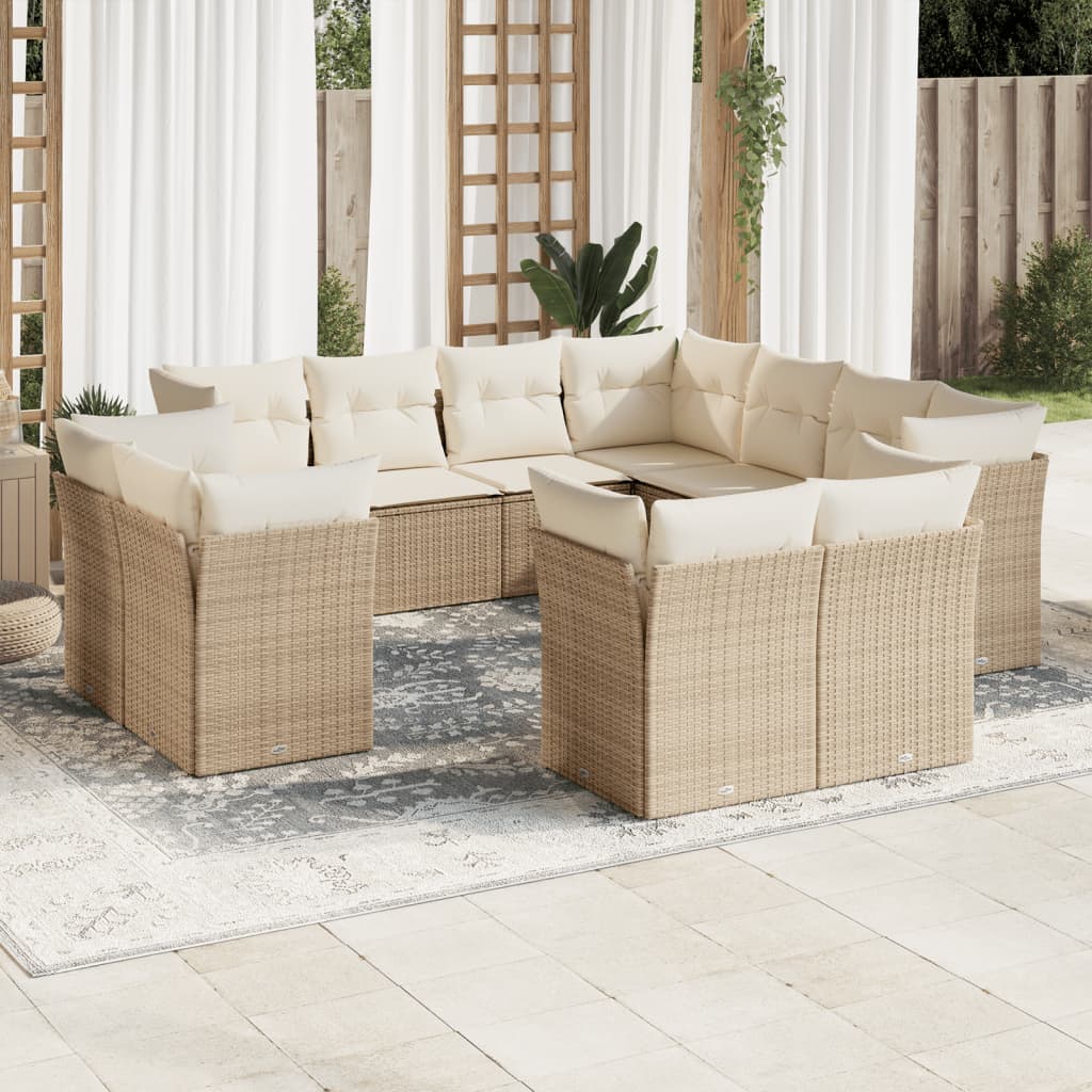 11-tlg. Garten-Sofagarnitur mit Kissen Beige Poly Rattan 11-tlg. Garten-Sofagarnitur mit Kissen Beige Poly Rattan