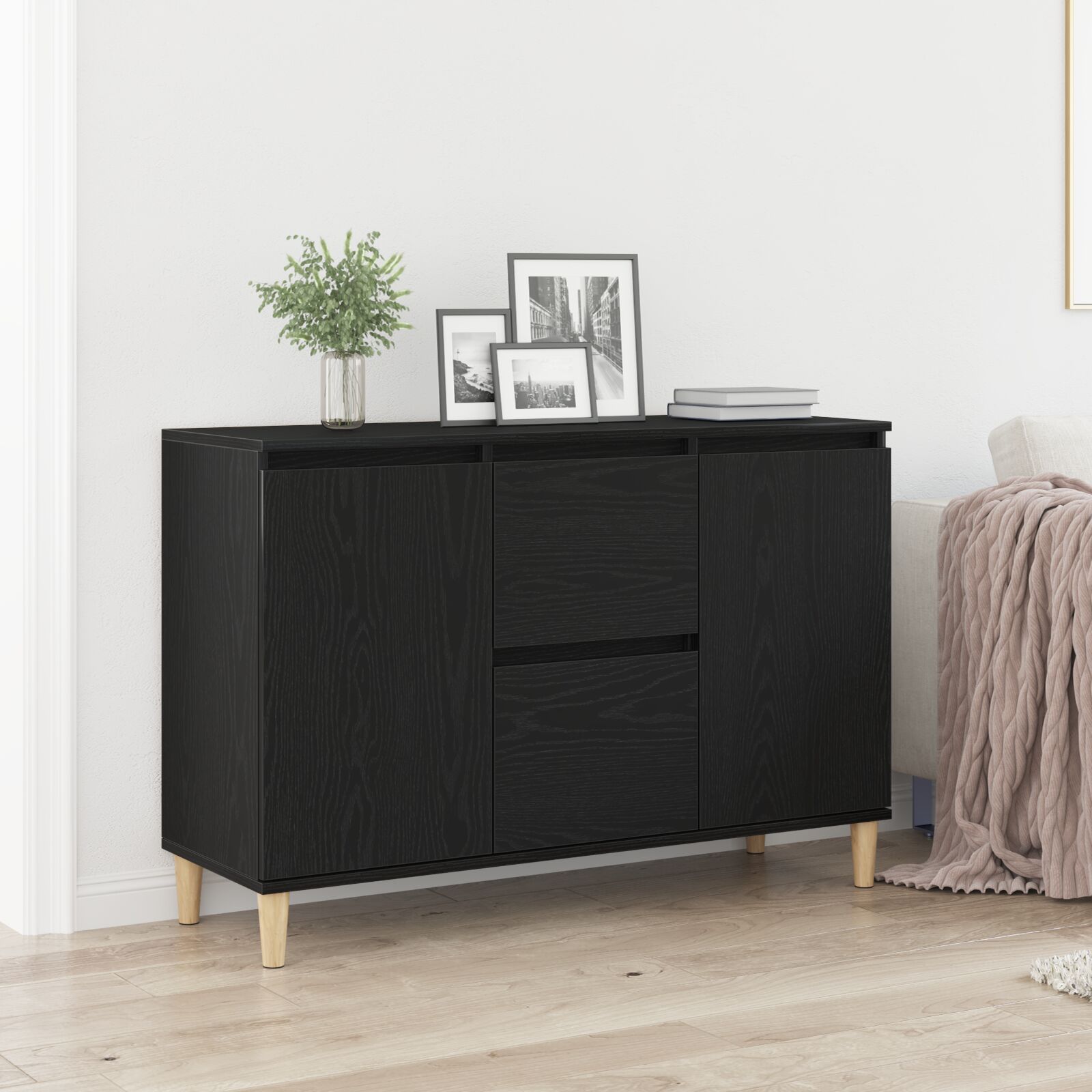 vidaXL Sideboard Schwarz Eiche 101x35x60 cm Ingenie Holz