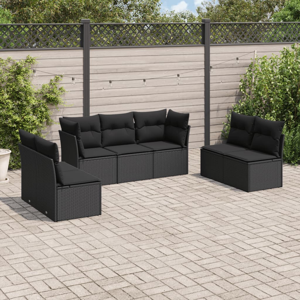 7-tlg. Garten-Sofagarnitur mit Kissen Schwarz Poly Rattan 7-tlg. Garten-Sofagarnitur mit Kissen Schwarz Poly Rattan