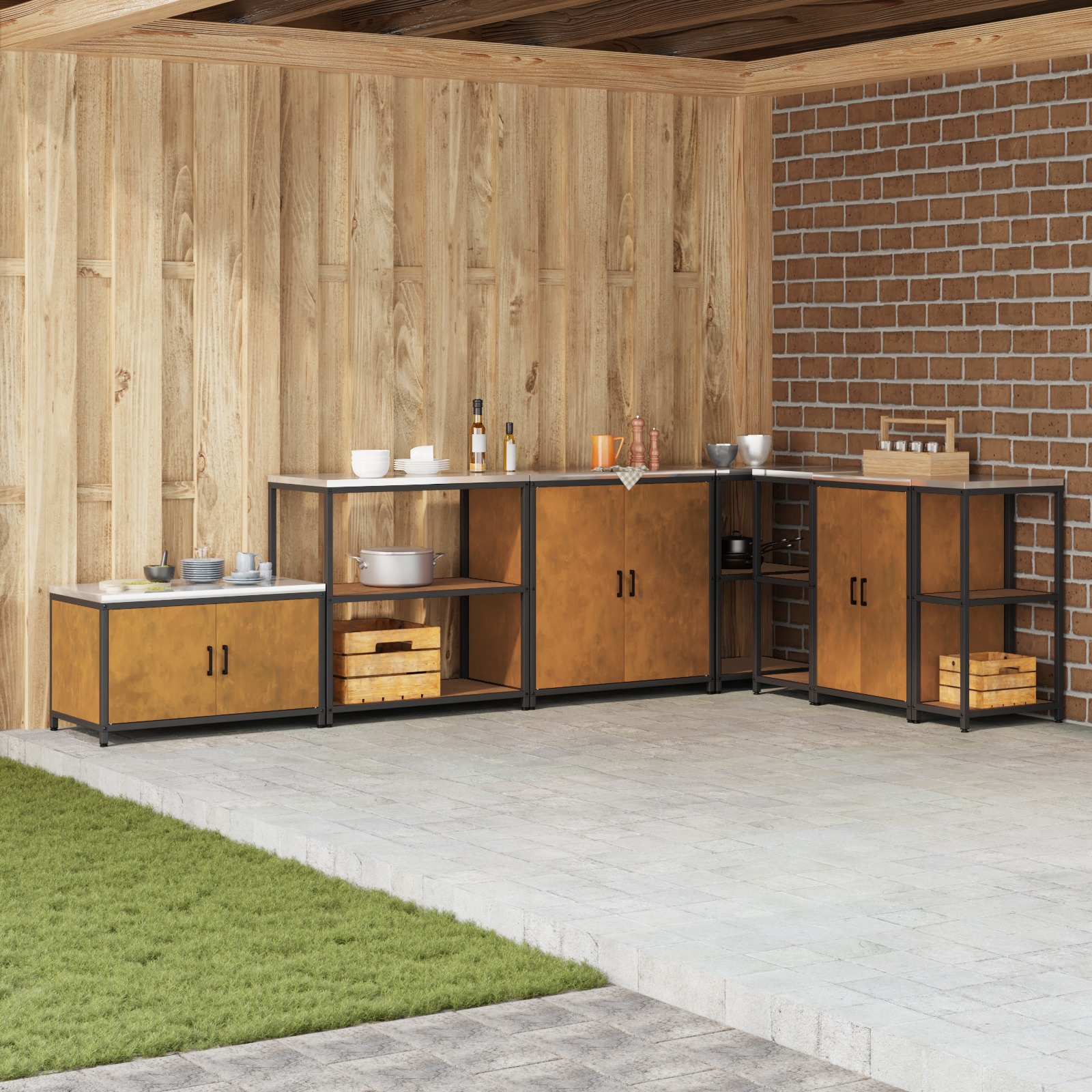 Küchenlageregal mit Regal mit Speicher Rostig 60 x 50 x 92 cm Wetterstahl Küchenlageregal mit Regal mit Speicher Rostig 60 x 50 x 92 cm Wetterstahl