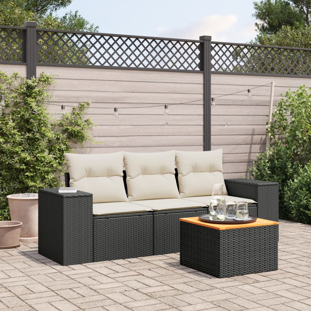 4-tlg. Garten-Sofagarnitur mit Kissen Schwarz Poly Rattan 4-tlg. Garten-Sofagarnitur mit Kissen Schwarz Poly Rattan