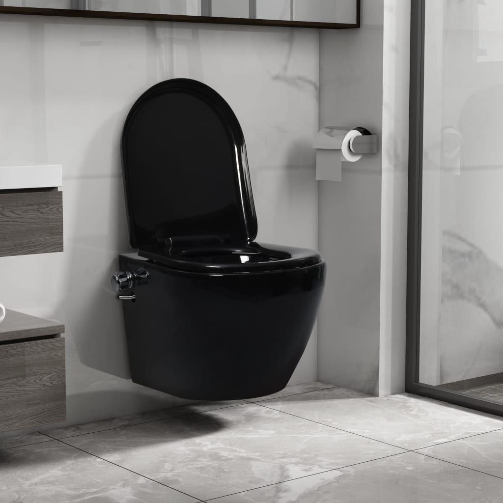 Wand-WC ohne Spülrand mit Bidet-Funktion Keramik Schwarz Wand-WC ohne Spülrand mit Bidet-Funktion Keramik Schwarz