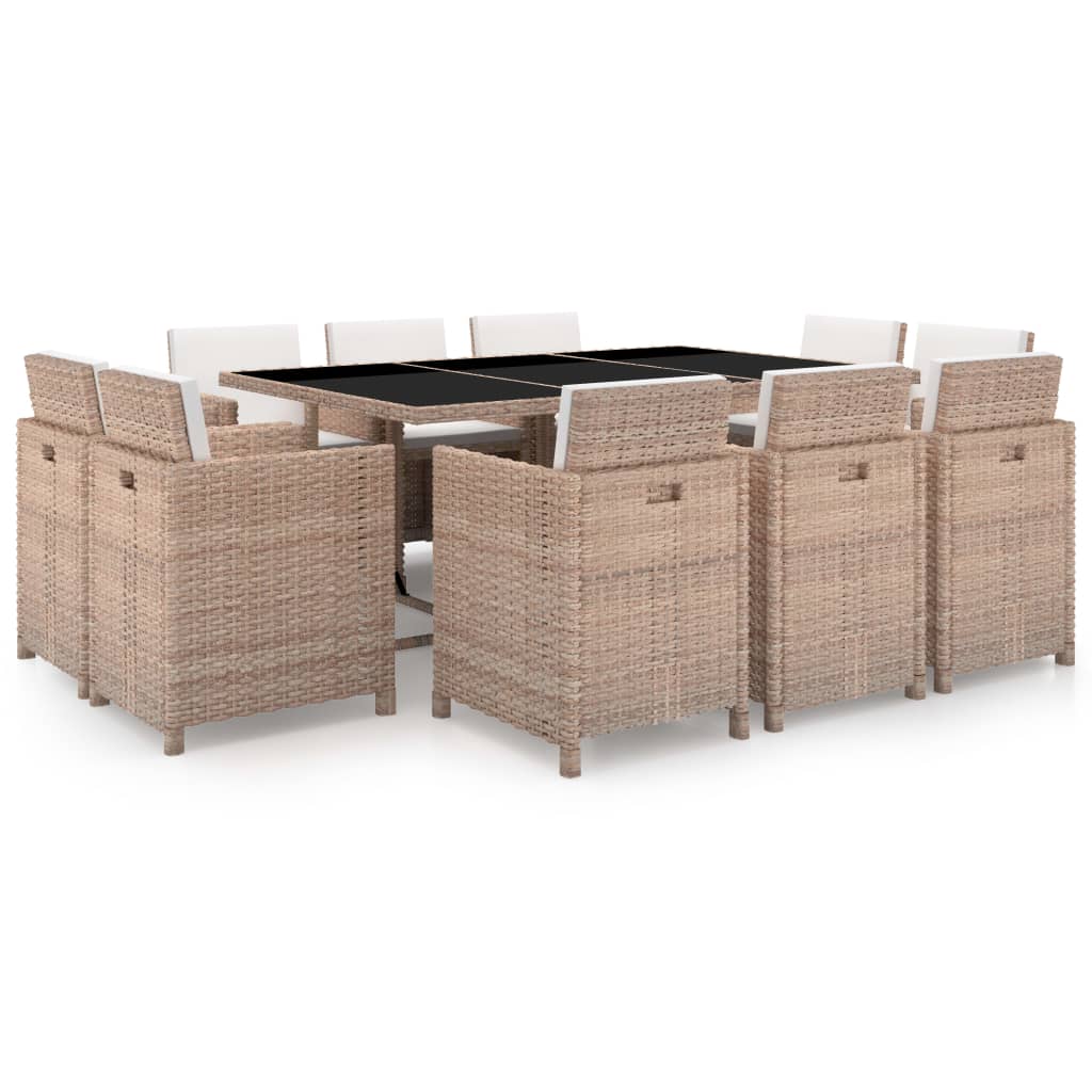 11-tlg. Garten-Essgruppe mit Auflagen Poly Rattan Beige 11-tlg. Garten-Essgruppe mit Auflagen Poly Rattan Beige